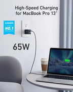 Anker 65W Max 3-Port USB C Charger Block, Compact Foldable Phone Charger