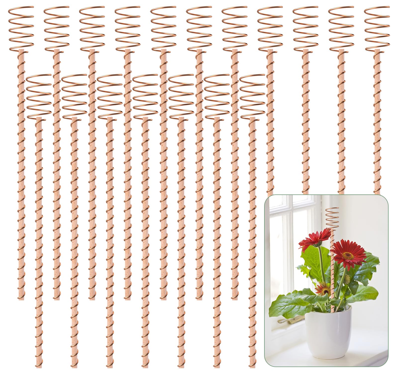 18 Pack 17" Electroculture Plant Stakes, Long Copper Garden Stakes, Electroculture Copper Coil Antennas for Growing Garden, High-Yield, Eco-Friendly