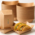 Sowinvent Disposable Kraft Paper Food Trays 4lb 200 Count, Oil Leak Proof Paper Food Boats & Hot Dog Trays, Disposable Serving Boats for Gameday, BBQ, Party, Burgers, Tacos, Fries