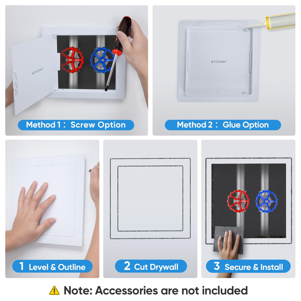TICONN Access Panel for Drywall, 10 x 10 Inch ABS Plastic Wall Hole Cover Access Doors, Easy Install Drywall Access Panel, Ceiling, Wiring and Cables