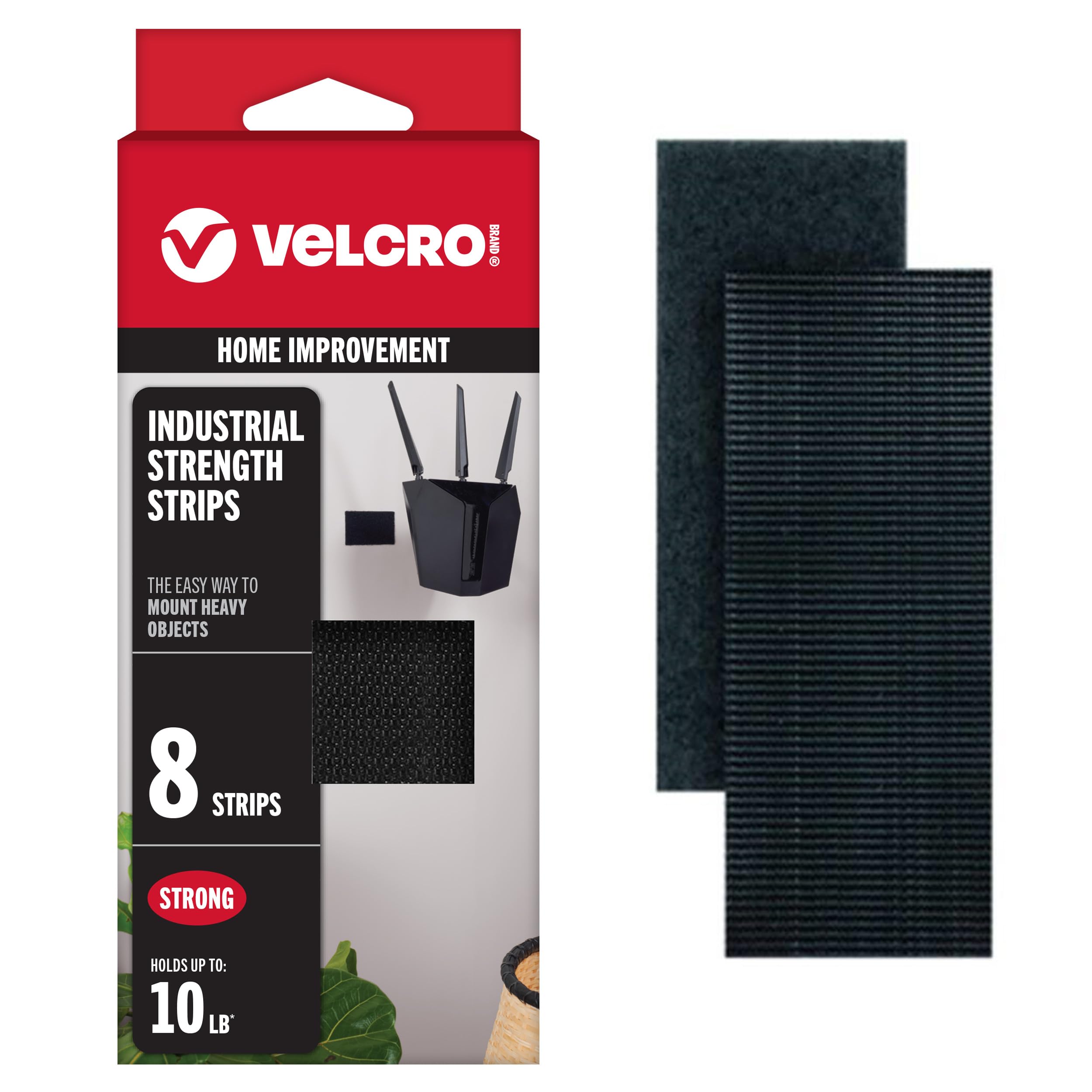 VELCRO Brand Heavy Duty Fasteners, Black, 4 x 2 in Strips, 8 Sets