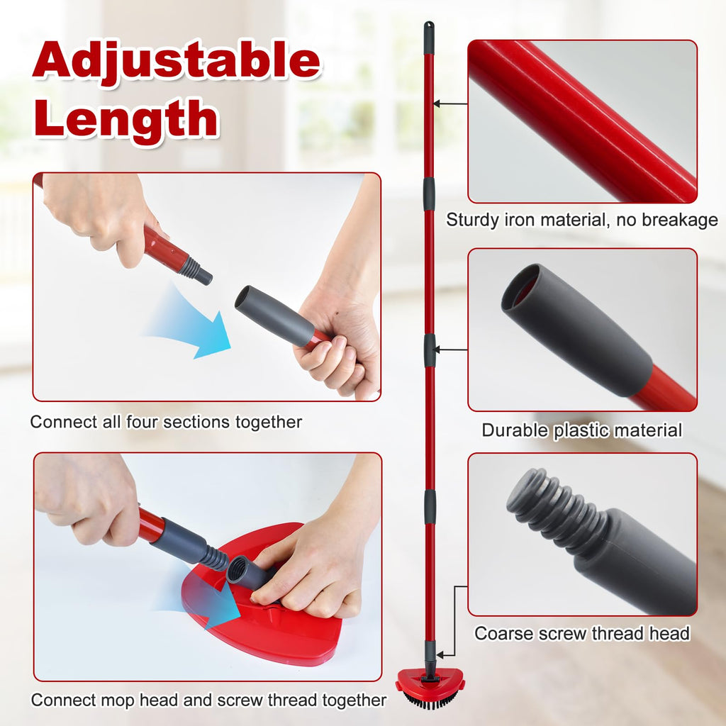DLAIMI Mop Handle Replacement for Ocedar, 4 Section 30" to 58" Extendable Length Mop Stick for Ocedar Spin Mops Refills and Brooms Floor Cleaning, Include Base and Scrub Brush
