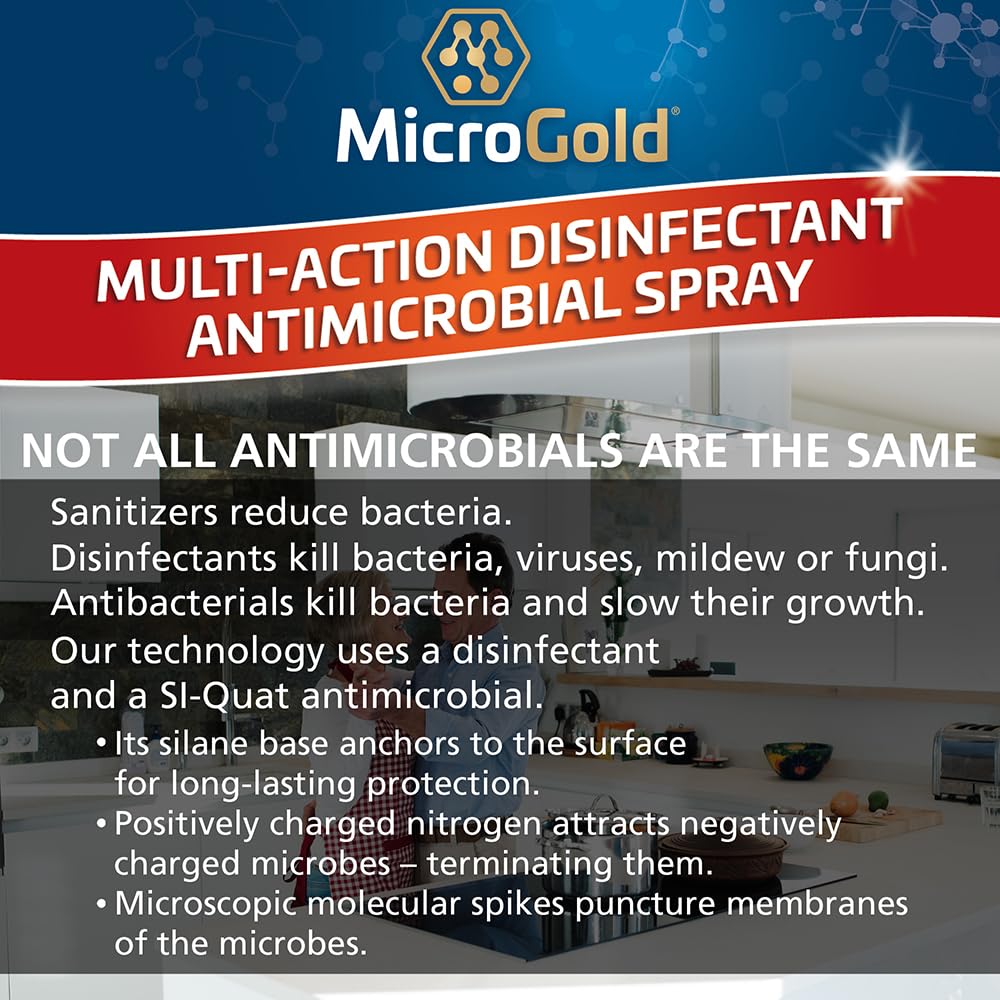 MicroGold Multi-Action Disinfectant Antimicrobial Spray Tested and Proven Effective to Kill the COVID-19 Virus, Kills 99.9% of Viruses and Bacteria, 24 Fluid Ounces, 6 Pack, Packaging May Vary