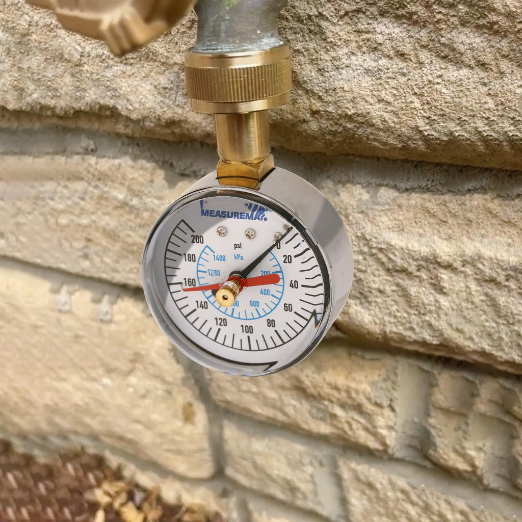 MEASUREMAN 0-200 PSI Water Pressure Gauge with Lazy Hand, 2-1/2'' Dial, Lead-Free, Stainless Steel Case, 3/4” Hose Thread, Water Pressure Gauge for Home