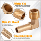 KOOTANS 18PCS Brass Hose Barb Fittings 90 Degree Elbow Barb to NPT Male Thread Adapter Kit 1/4" 5/16" 3/8" Barbed Air Hose Fittings with 30pcs Pipe Clamps for Water Fuel Air Line Connector Fitting