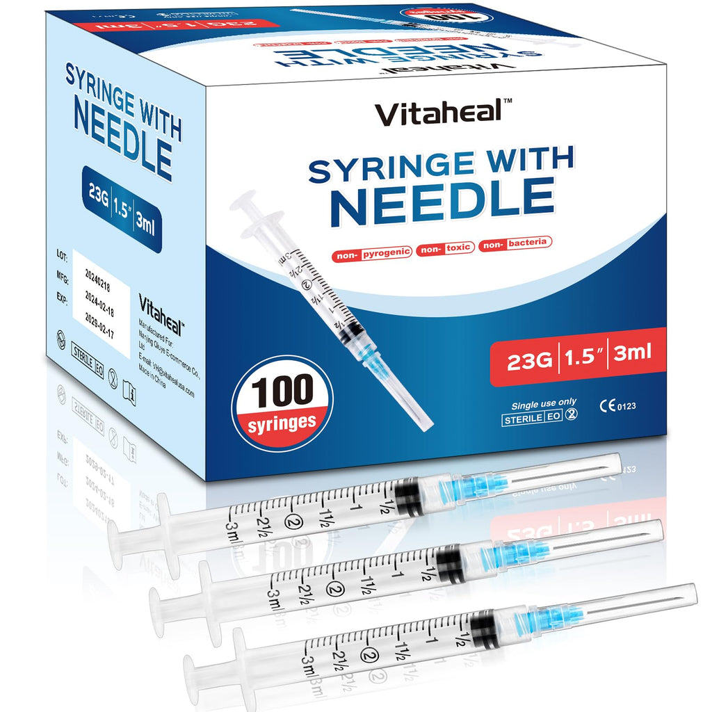 100 Pack 3ml with 23Ga 1.5 inch, Lab Supplies, Luer Lock, Individually Packaged