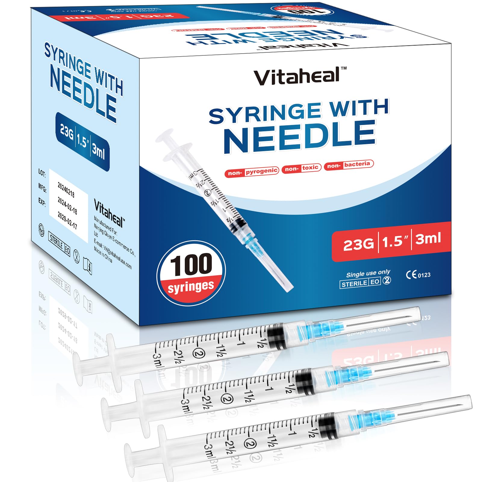 100 Pack 3ml with 23Ga 1.5 inch, Lab Supplies, Luer Lock, Individually Packaged
