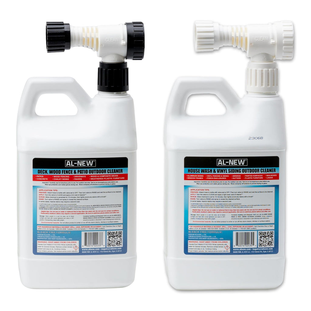 AL-NEW Outdoor Cleaner Combo Pack of 2 | Versatile Outdoor Cleaner Perfect For Use On Vinyl Siding, Composite Decking, Wood Fences, Outdoor Patios, Gutters, & More (Outdoor Cleaner Hose-End Combo Pack)