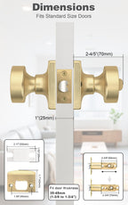Probrico Privacy Door Handles Interior 5 Pack, Modern Keyless Bedroom/Bathroom Door Knob Inside, Square Base Doorknobs with Brushed Gold Finish