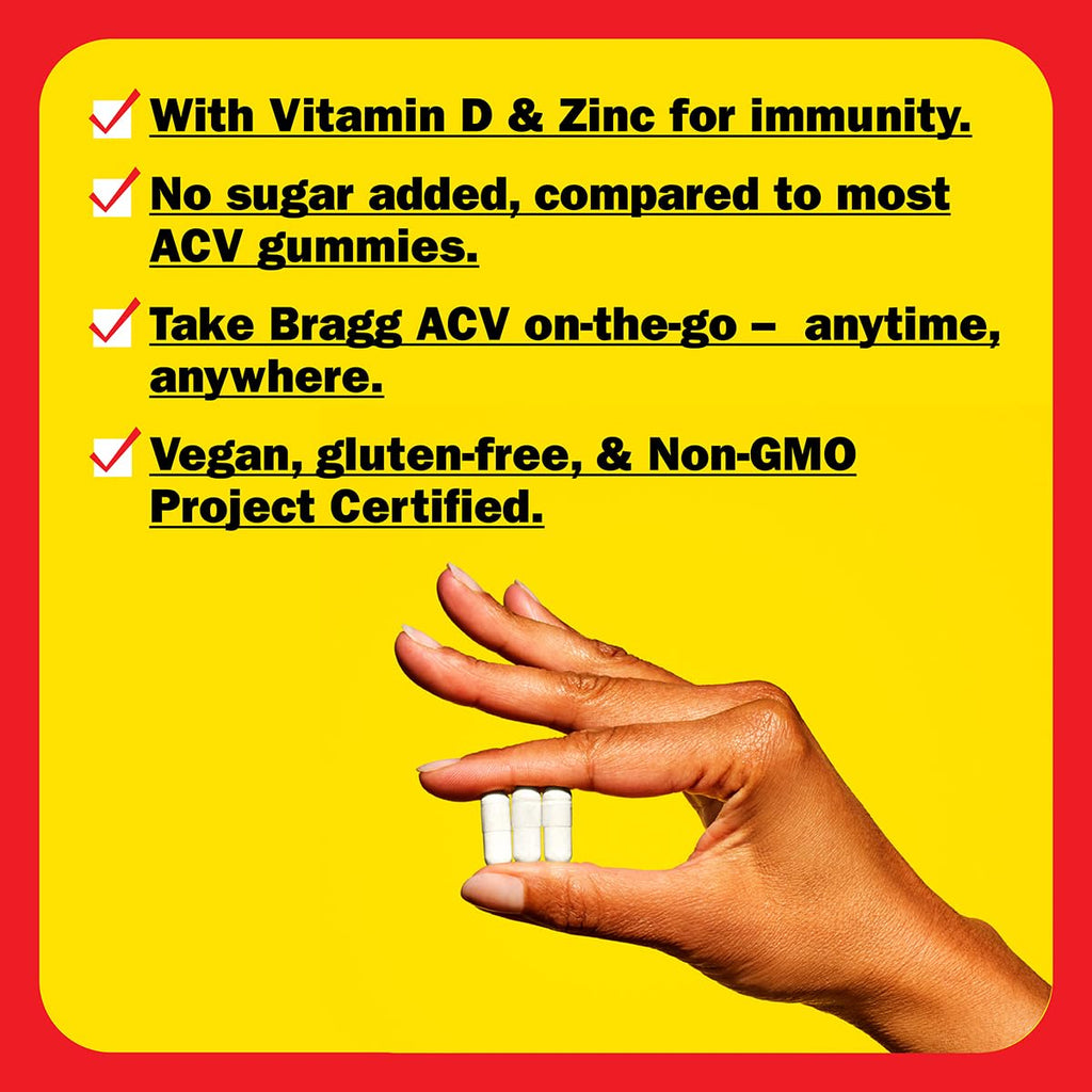 Baragg Mathilda Bragg Organic Apple Cider Vinegar Capsules with Vitamin D and Zinc - 90 ...