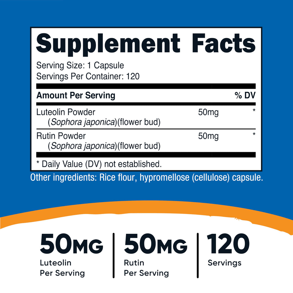 Nutricost Luteolin with Rutin Complex 100mg (50mg Luteolin, 50mg Rutin) 120 Capsules - Vegetarian, Non-GMO, Gluten Free