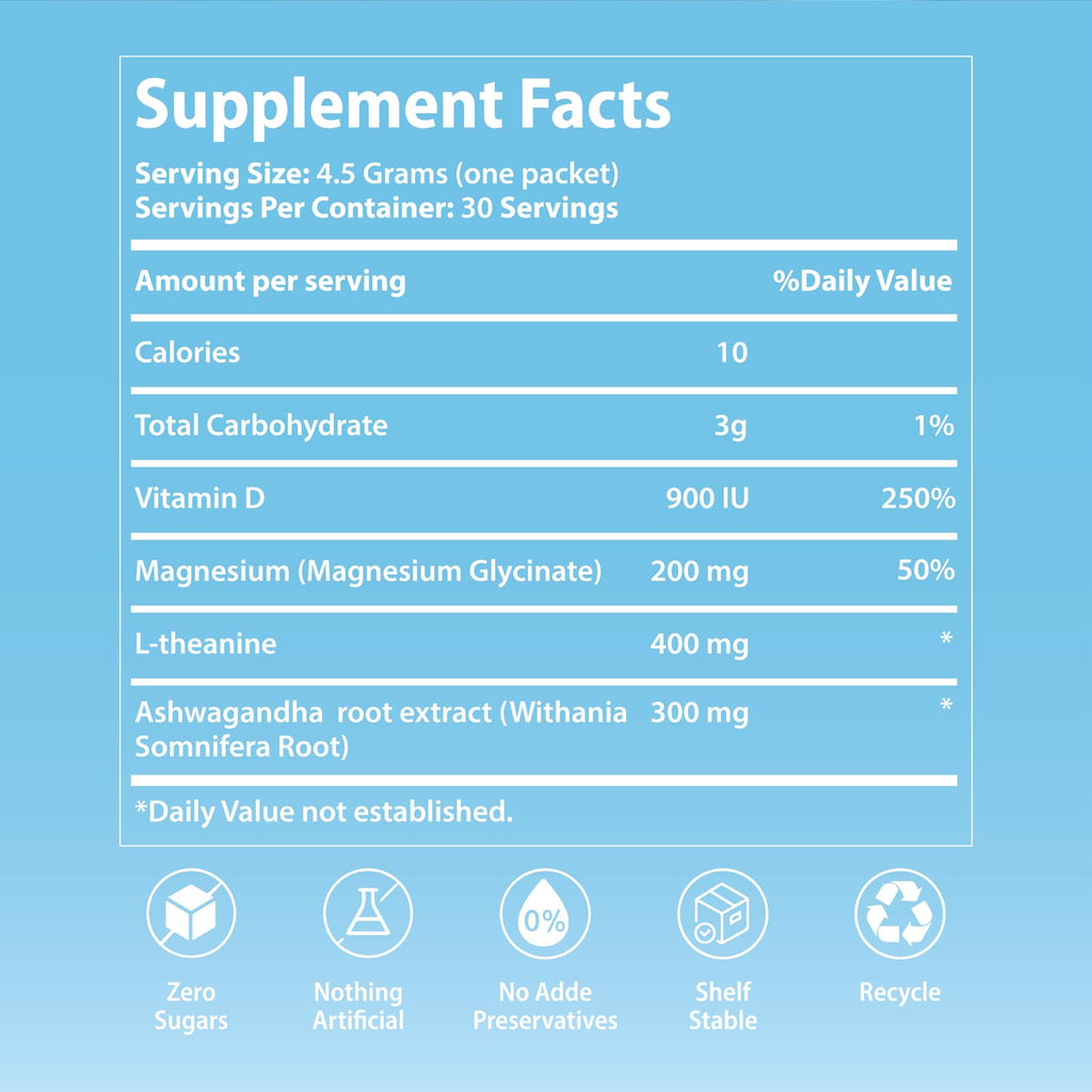 UltraCalm Super Cortisol Drink with Magnesium Glycinate, Ashwagandha, L-Theanine, Vitamin D3, Magnesium Powder for Sleep & Stress Relief, Raspberry Lemonade (30 Servings)