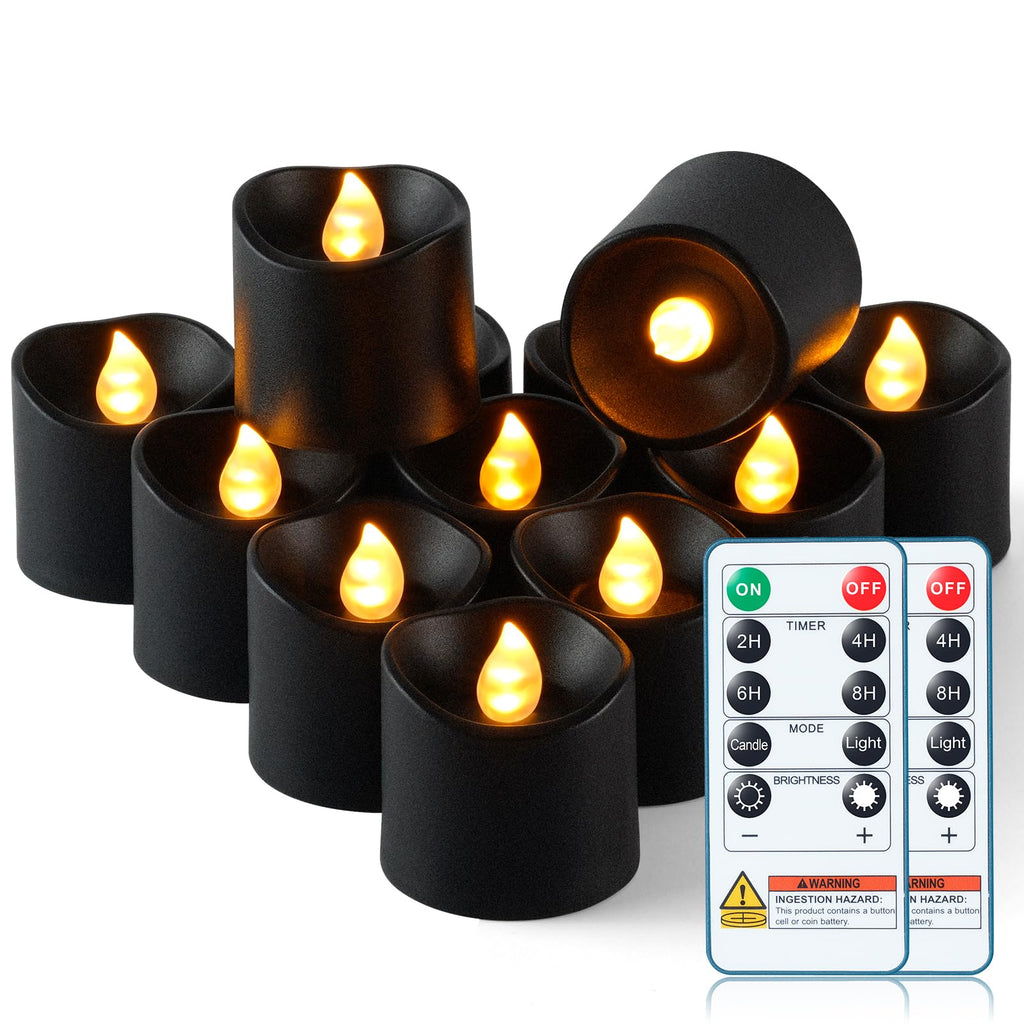 Homemory 24Pack 400+Hour Remote Control Flameless Candles, 2/4/6/8H Timer Led Votive Candles, Battery Operated Tea Lights for Wedding Table Centerpiece, Holidays, Halloween Pumpkins-Black