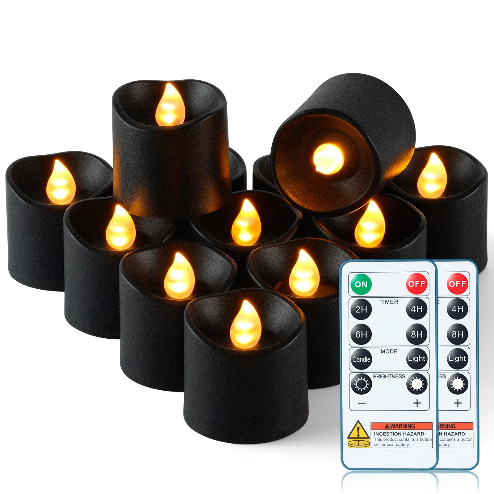 Homemory 24Pack 400+Hour Remote Control Flameless Candles, 2/4/6/8H Timer Led Votive Candles, Battery Operated Tea Lights for Wedding Table Centerpiece, Holidays, Halloween Pumpkins-Black