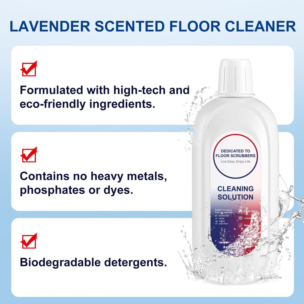 Floor Cleaner 1000ml Lavender Scent Compatible with Tineco Cleaning Solution, Residue & Streak Free, Suitable for All Robot Vacuum Cleaners and Wireless Wet Dry Dual-Use Vacuum Cleaners (Lavender)