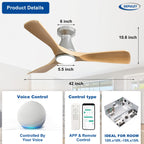 Depuley Ceiling Fans with Lights for Bedroom: 42 In Smart Low Profile Ceiling Fan with Voice Alex APP Remote Control - Wood Fandelier Flush Mount Fan 3 Blades Dimmable 3CCT Ultra Quiet