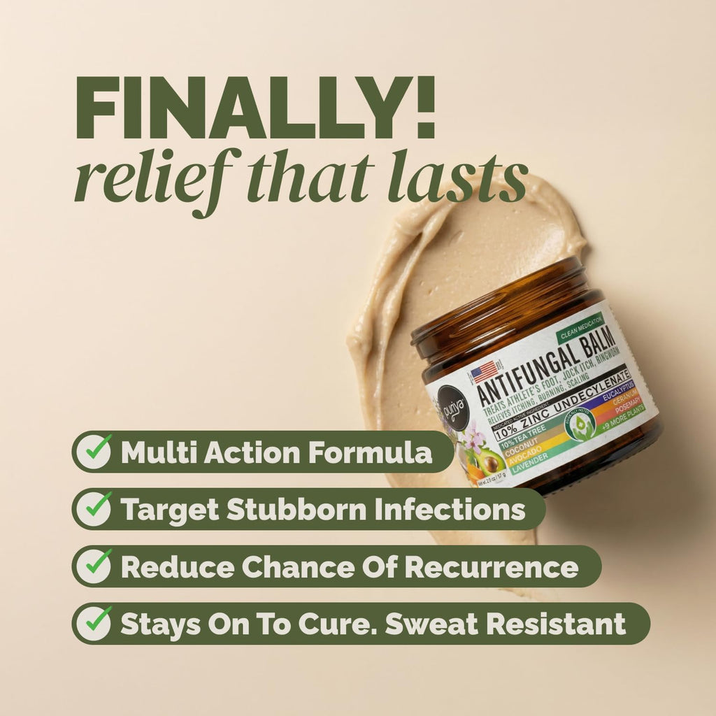 Puriya Clinically Proven Antifungal Cream for Skin Fungus, Extra-Strength Athletes Foot Cream Treatment, Jock Itch, Ringworm Treatment for Humans, Anti Fungal Itchy Skin Relief with Tea Tree Oil