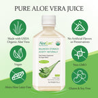 AloeCure USDA Organic Aloe Vera Juice Made Within 12 Hrs of Harvest - Pure Aloe Juice Natural Digestive Supplement to Support Digestion, Immune System and Balanced Stomach Acidity, 500ml Bottle