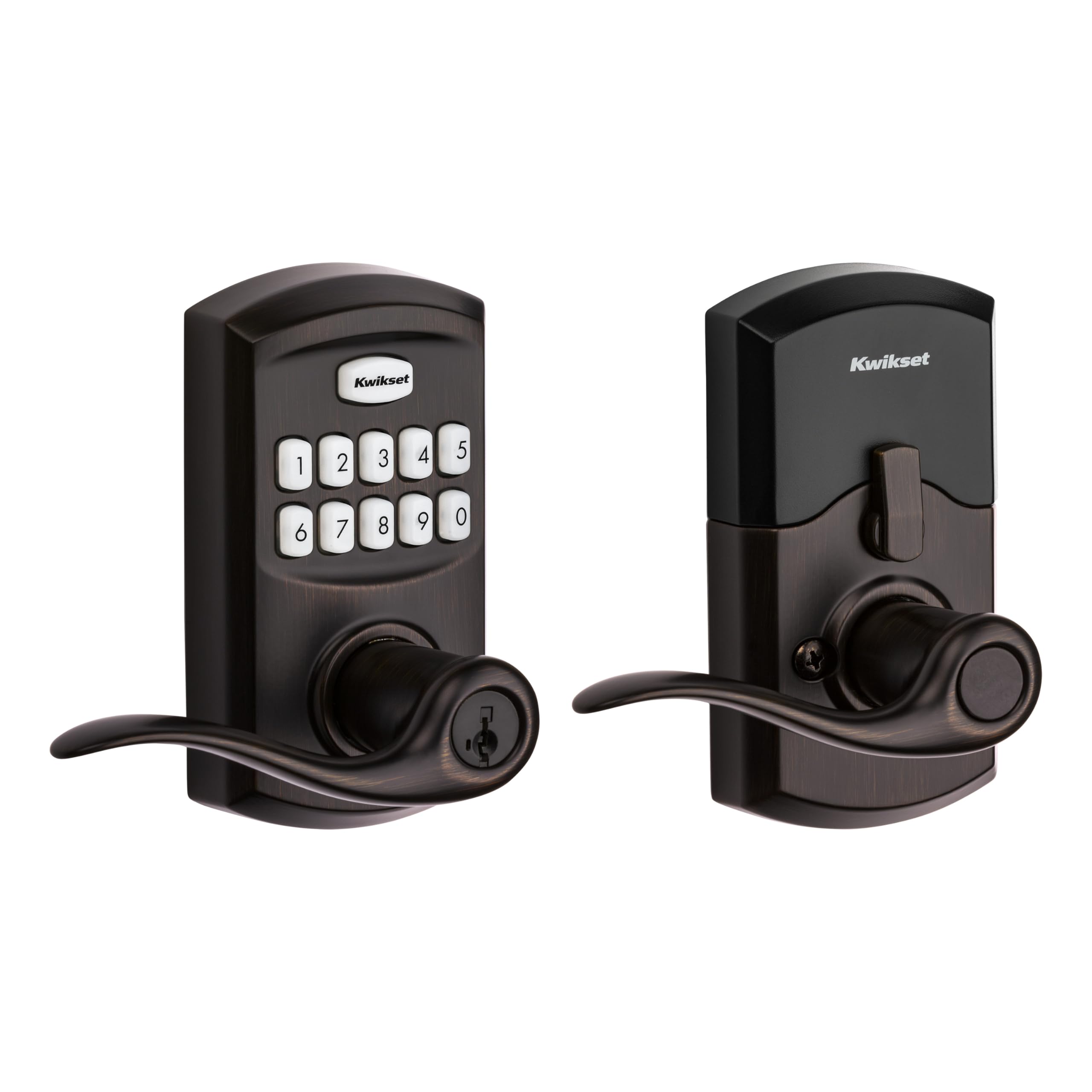 Kwikset SmartCode 917 Keypad Keyless Entry Traditional Residential Electronic Lever Deadbolt Alternative with Tustin Door Lever and SmartKey Security, Venetian Bronze