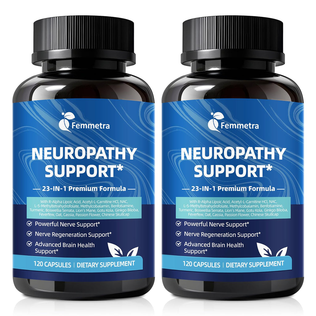 Nerve & Peripheral Neuropathy Support Supplement with 1200mg R-Alpha Lipoic Acid L-Carnitine Vitamin B12 B1 B6 D3 E Folate Lions Mane NAC Magnesium Turmeric - Liver Detox, Antioxidant & Mental Support