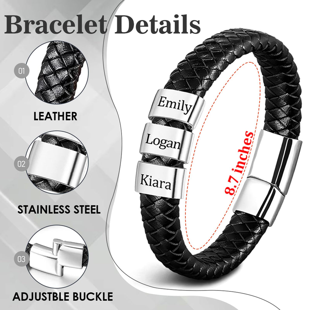 ThermoThrill Fathers Day Bracelet Gifts Custom Bracelets with 1-6 Beads Dad Gifts Customized Mens Bracelet Personalized Gifts for Men Husband