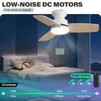 Conciseer 30 Inch Ceiling Fans with Lights and Remote, Bedroom Living Room Office, Flush Mount, 6CCT Dimmable, Dual Color 3 Blades, 6 Speed Reversible Quiet DC Motor, White/Wood Grain, 2 Pack