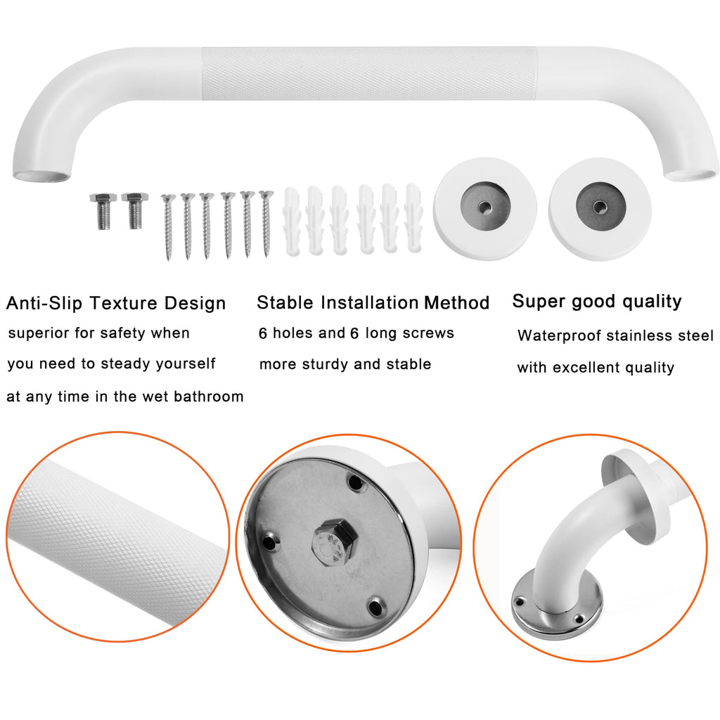 Shower Grab Bar, 2 Pack 12 Inch White Bathroom Grab Bar, 1.25" Diameter 304 Stainless Steel Anti-Slip Grab Bars for Bathtubs and Showers, Handicap Shower Grab Bar for Seniors Elderly