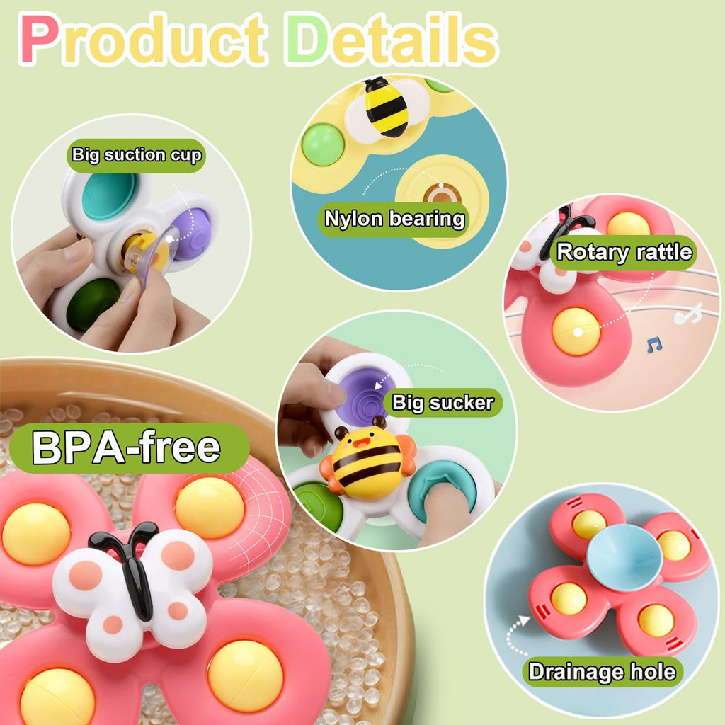 Suction Cup Spinner Toy for Baby - Suction Cup Fidget Spinner Toys Bath Toys Window Spinning Top Baby Toys 12-18 Months Christmas Birthday Gifts for 1 2 3 Boys Girls Sensory Toys for Toddlers 1-3