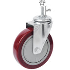 Finnhomy Swivel Caster Wheels 5 Inch Threaded Stem Casters Set of 4 Heavy Duty 3/8"-16 x 1 Anti-wear Polyurethane Industrial Castor Wheels for Cart/Furniture Load Bearing 2200 Lbs Smooth Casters Red