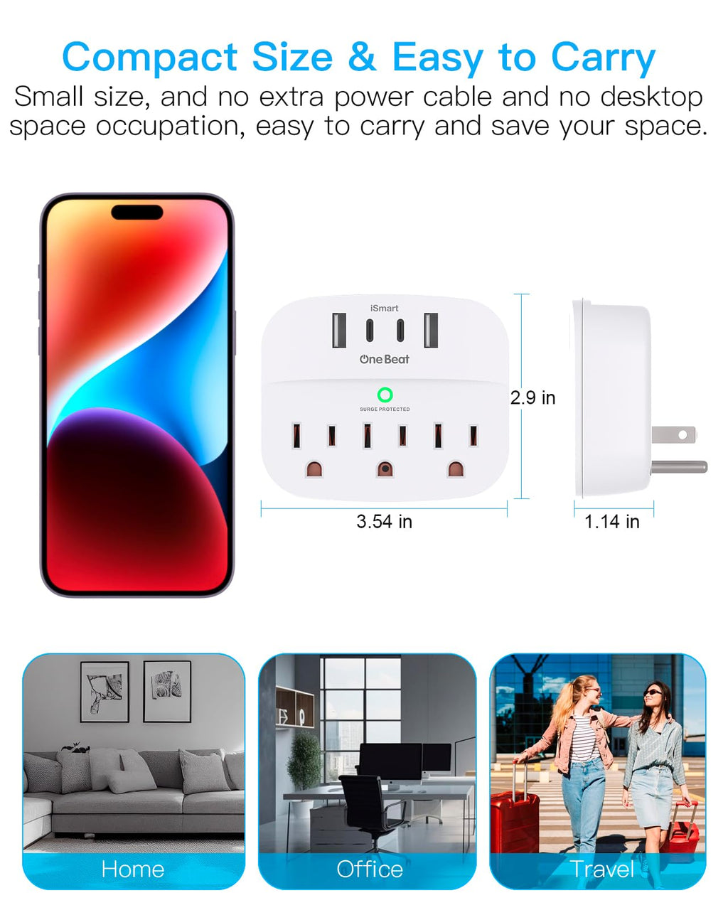 1 Pack Multi Plug Outlet Splitter, 490J Surge Protector Outlet Extender ...