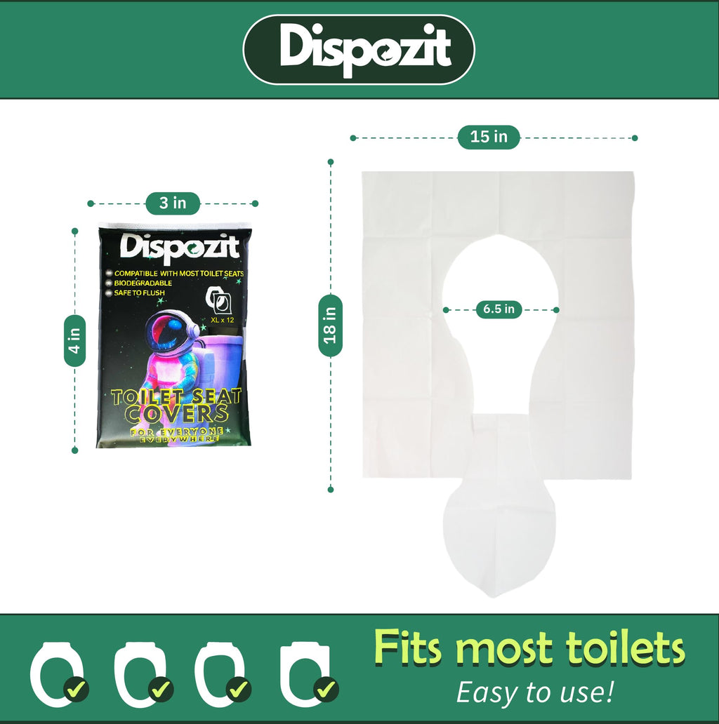 XL 10 Pcs disposable flushable toilet seat covers 100% Biodegradable for Travel Public Toilets for Adults and Toddlers & Kids | Compact Universal Toilet seat Cover | DISPOZIT