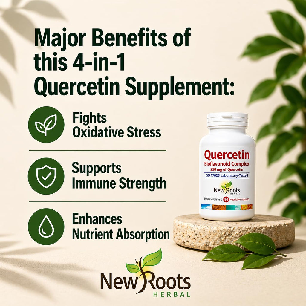 NEW ROOTS HERBAL Quercetin with Bromelain Capsules | 4-in-1 Formula with Quercetin, Bromelain, Bioflavonoids and Rutin | Heart Health and Immune Support Supplement (90 Veggie Capsules), Non-GMO