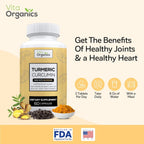 Vita Organics Turmeric Curcumin 1300mg - Extra‑Strength Joint & Inflammation Support - High Absorption with Black Pepper Extract - 95% Curcuminoids Joint Support Supplement - 60 Capsules