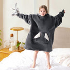 Touchat Wearable Blanket Hoodie for Kids & Teens 6-13 Year Old, Oversized Sherpa Fleece Sweatshirt with Pocket, Soft Cozy Hooded Blankets Christmas Birthday Gift for Boys and Girls, Grey