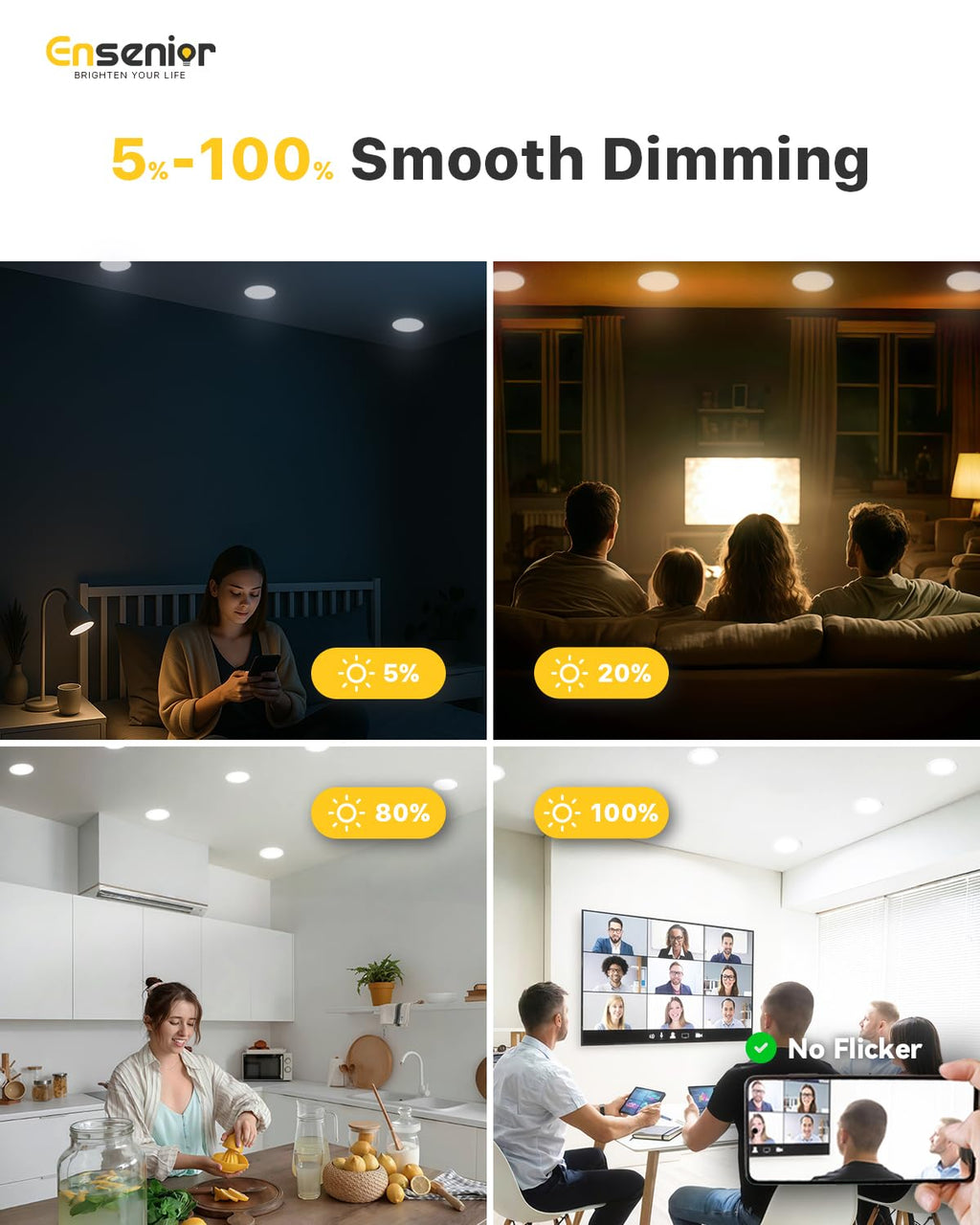 Ensenior 12 Pack 6 Inch LED Recessed Light, Dimmable, 5000K Daylight, 1200LM High Brightness, 12W 120V, Damp Rated, ERL-12X-ETL, Ultra-Thin Canless Wafer Light - ETL & FCC & IC