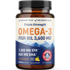 Triple Strength DHA Omega 3 Fish Oil 3600 mg | Over 2100mg Omega-3 Fatty Acids with 860mg of DHA | 1300mg EPA | Best Essential Fatty Acids | Premium Wild Caught & Burpless Fish Oil | 120 ct.