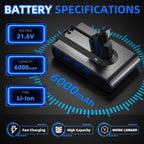 V6 Battery Replacement, 21.6V 6000mAh Batteria Compatible with SV03 SV04 SV05 SV06 SV07 SV09 VTC4 DC58 DC59 DC61 DC62 DC72 DC74 V6 Animal/Absolute/Motorhead/Trigger/Fluffy Series Handheld Vacuums