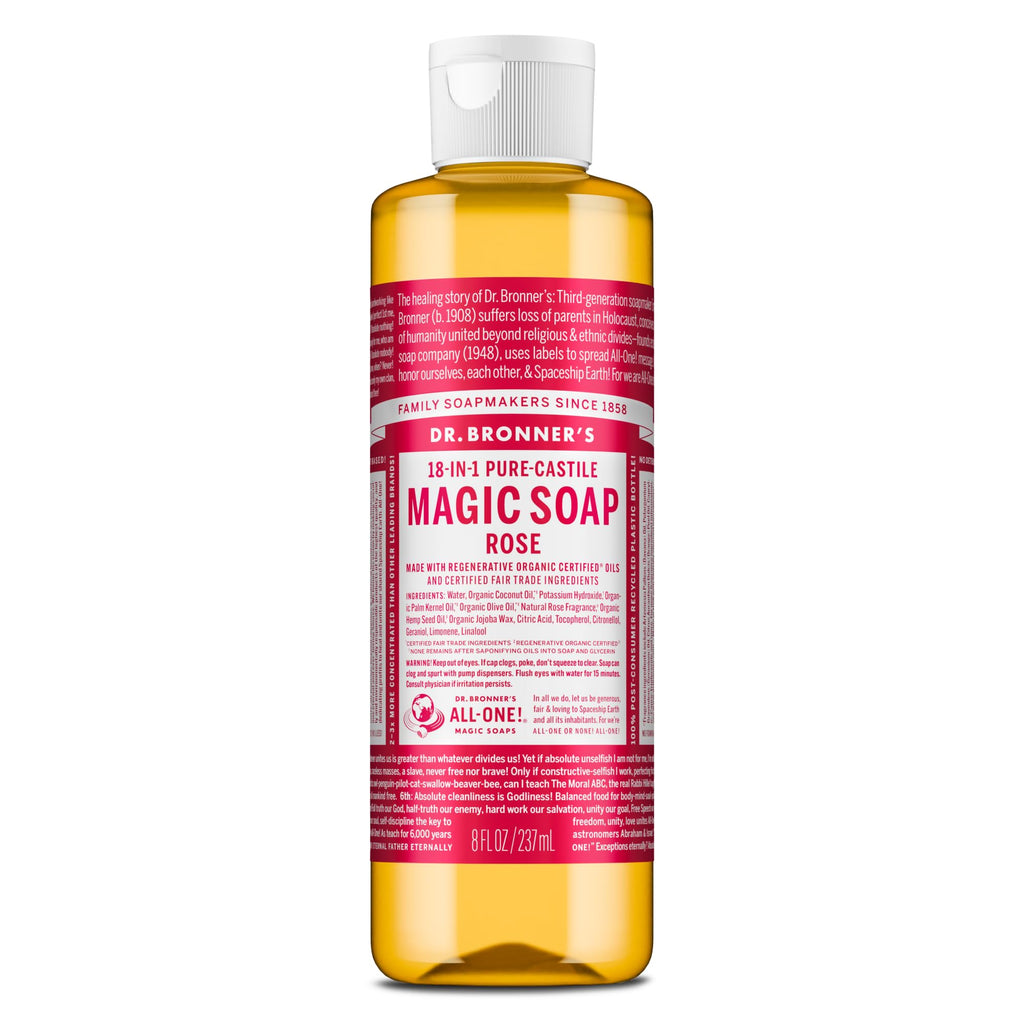 Dr. Bronner's Magic Soap Pure-Castile Liquid Soap (Rose, 32 Ounce) - Made with Regenerative Organic Certified Oils, 18-in-1 Uses: Face, Body, Hair, Laundry, Pets & Dishes, Concentrated, Vegan, Non-GMO