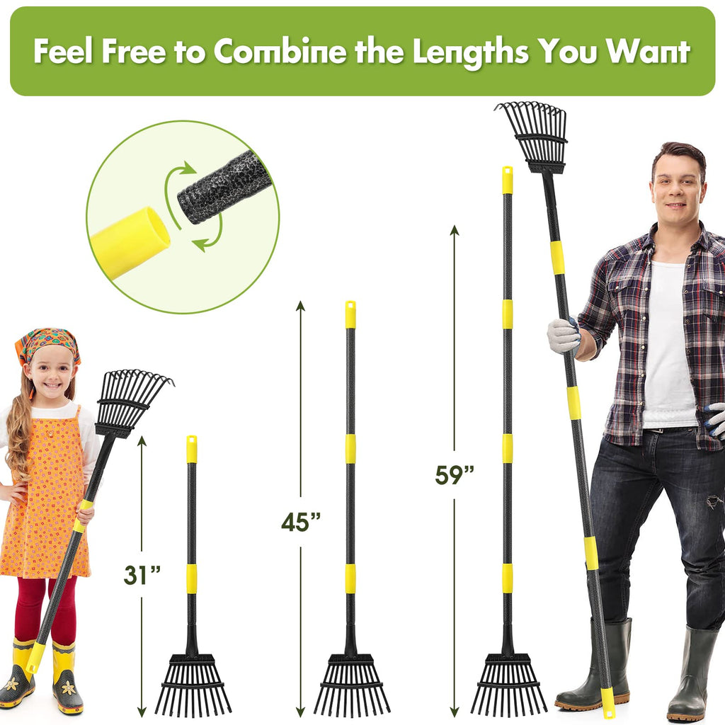 Rake for Leaves, Heavy Duty Small Leaf Rakes for Lawns & Yard with 60” Length 8.5” Width 11 Metal Tines, Lightweight Gardening Rake for Women Men Kids for Shrub,Grass,Mulch