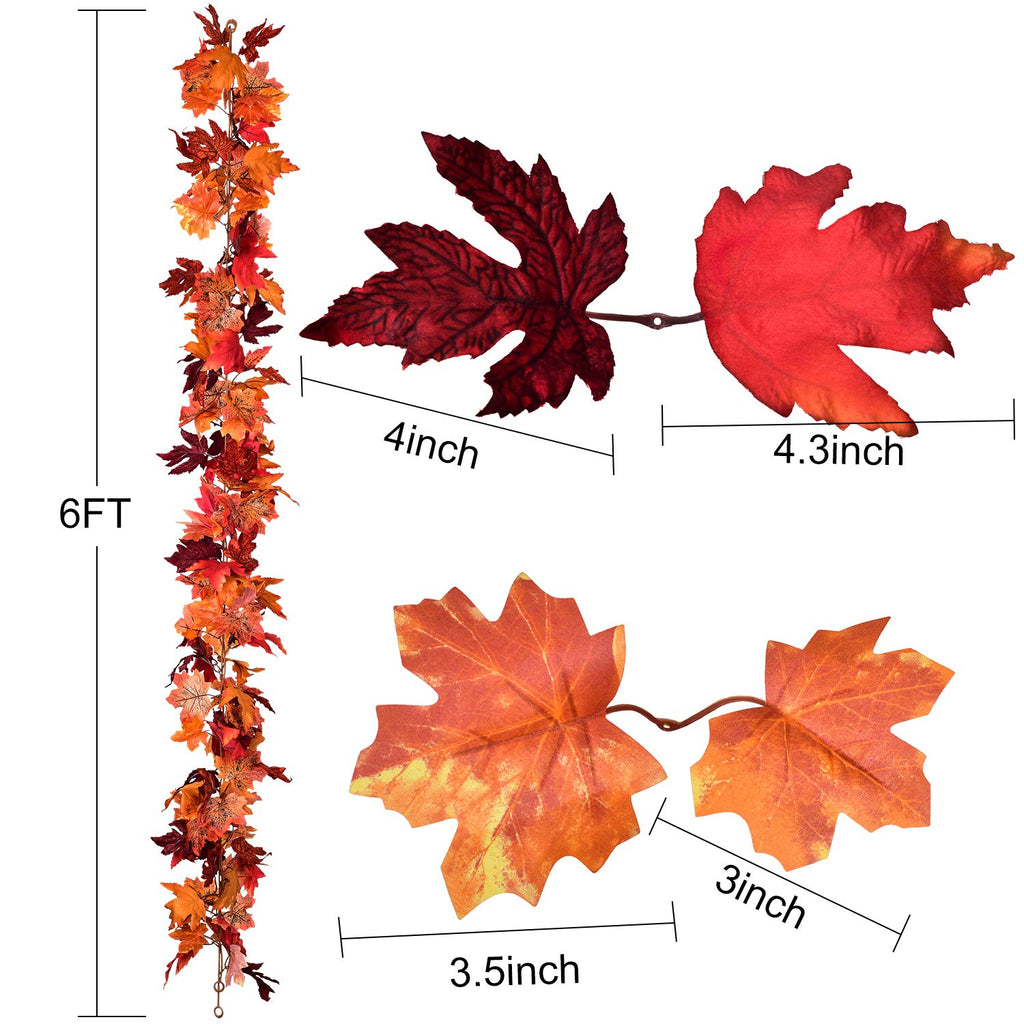 DearHouse 2 Pack Fall Garland Maple Leaf, 5.9Ft/Piece Hanging Vine Garland Artificial Autumn Foliage Garland Thanksgiving Decor for Home Wedding Fireplace Party Christmas (Red)