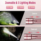 Rechargeable Flashlights High Lumens, G1000 Super Bright Flash Light 2 Pack, Small Zoomable LED Flashlight with 3 Lighting Modes, Portable Flashlights for Camping Essentials, Gift for Women (Pink)