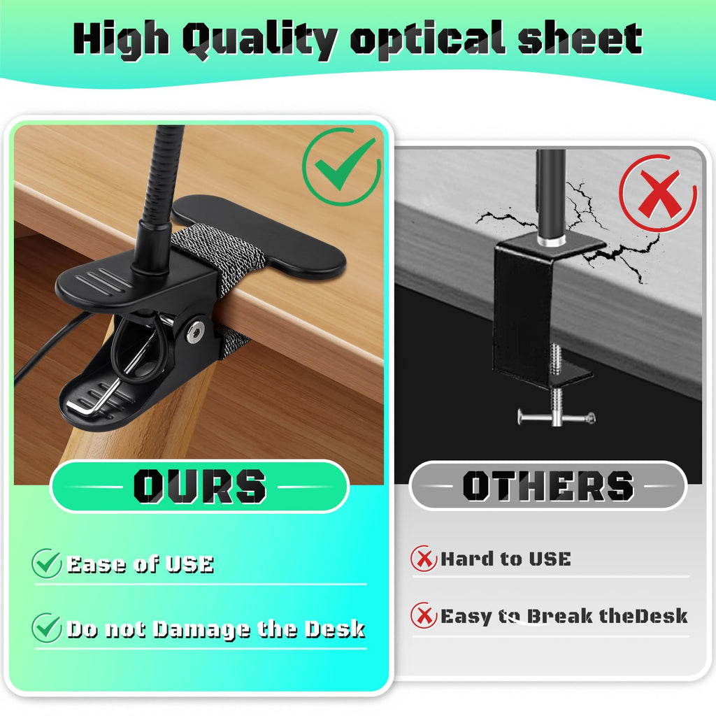 10X Magnifying Glass with Light, Clip on Mganifier with Light, 48 LED Desk Magnifying Glass wtih Clamp, 3 Modes Dimmable Magnifying LED Lamps for Bed Work Crafts DIY Repair