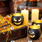 Halloween Table Decor Set of 6, Jack O Lanterns Black Glass Votive Tealight Candle Holders, Halloween Decorations Indoor Party Mantel Coffe Table Centerpiece Decor