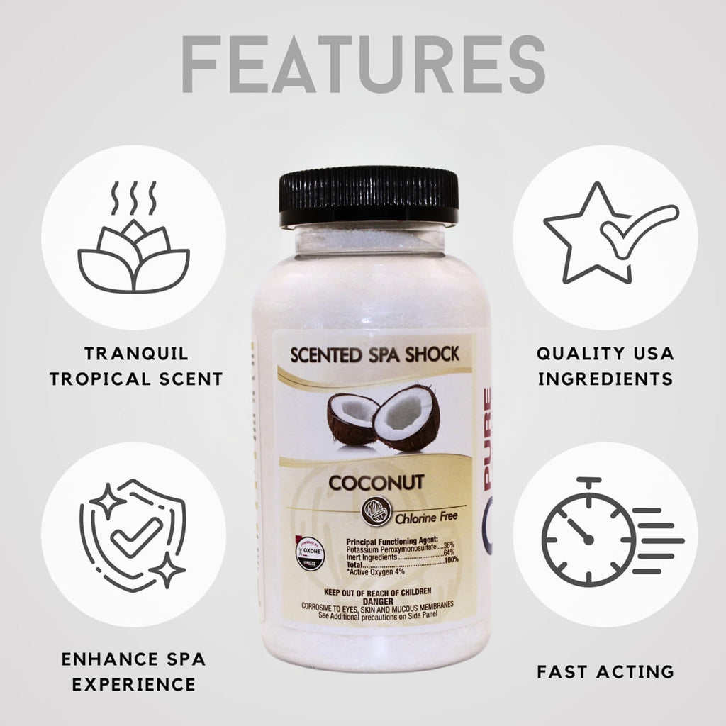 Coconut Aromatherapy Spa Shock for Hot Tubs & Spas | Non-Chlorine Oxidizing Hot Tub Shock Treatment | Compatible with Bromine Tablets & Chlorine | Neutralizes Odors & Clarifies Water (2 lbs)