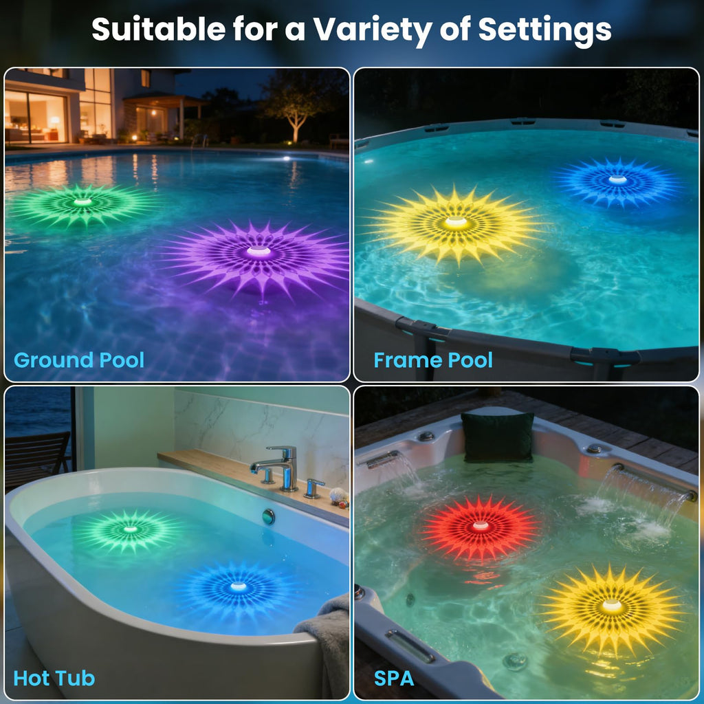 2026 Upgrade Solar Pool Chlorine Floater 3 Inch Tablets(1 Pack), 1800mAh Floating Pool Lights with Remote, 42 Lighting, Timer Function, IP68 Waterproof for Inground/Above Ground Pool, Pool Party, SPA
