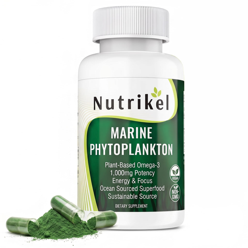 Marine Phytoplankton Omega 3 Supplement – Plant-Based Algae Capsules for Energy, Focus & Cellular Support – Vegan Superfood for Brain, Heart & Skin Health – 1,000mg – 60 Vegan Capsules