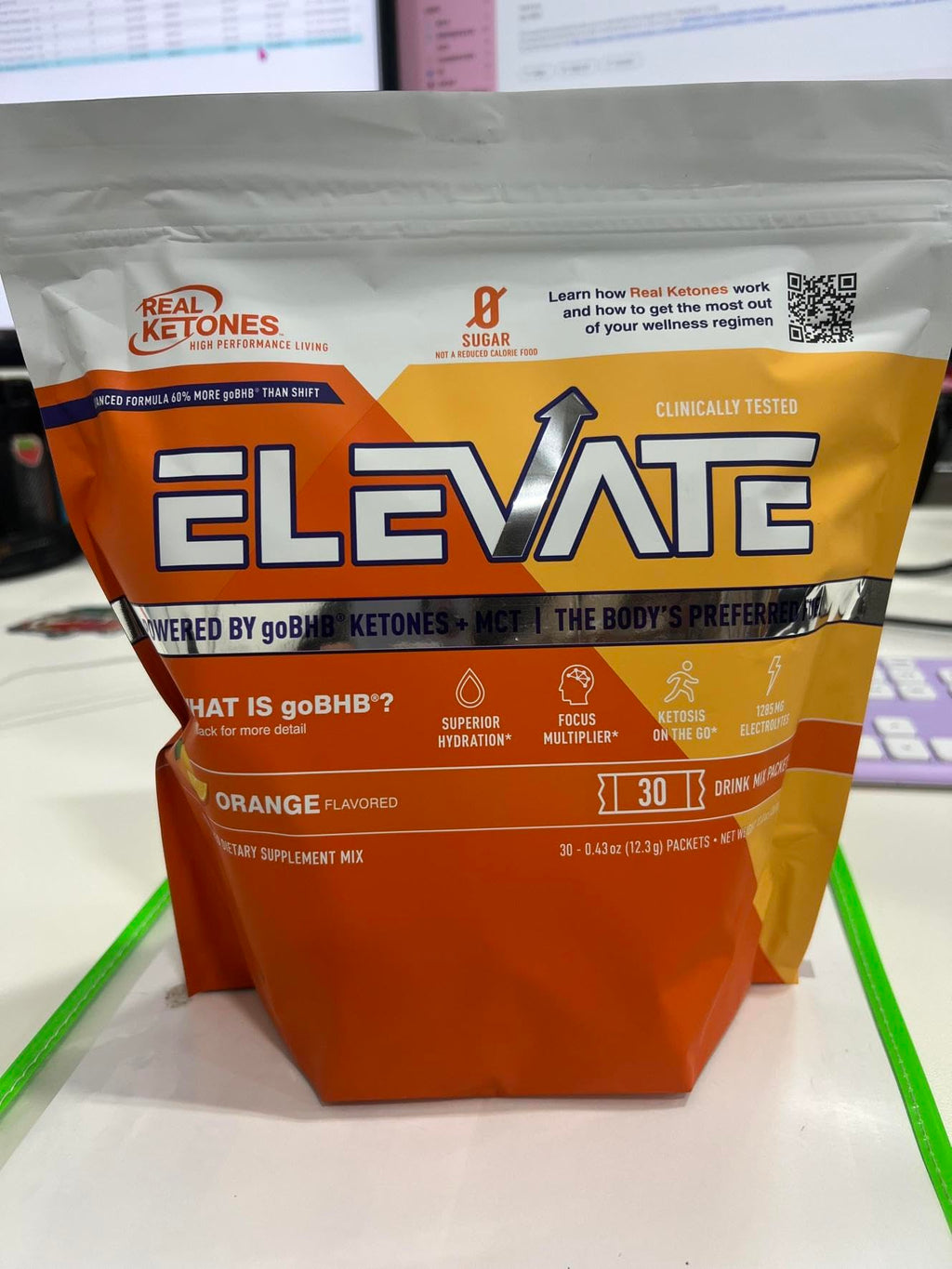 Real Ketones MCT & BHB Exogenous Ketones Drink Mix Packets Elevate Keto Electrolytes Powder Packets No Sugar with 4 Main Electrolytes Plus Hydrating Proprietary Keto BHB - 30 Pack Orange