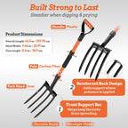 Garden Fork for Digging, 4-Tine Pitch Fork with Foot Step, Ergonomic Y-Handle & Comfortable Grip, Lightweight Durable Pitchfork for Soil Loosening, Compost, Mulch, Weeding & Potato Harvest - 43 Inches
