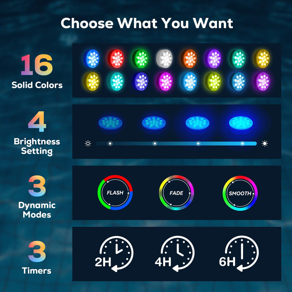 VICHTOP Pool Lights - 2 Pack, Rechargeable Submersible LED Pool Lights with Remote, IP68 Waterproof Pool Decor Light for Inground Pools, Above Ground Pools, Parties, Hot Tubs, Vase Bases
