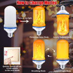 CPPSLEE Upgraded LED Flame Light Bulbs, 4 Modes Flickering Light Bulbs, E26 Base Fire Flame Bulb for Halloween Decorations Outdoor, Christmas Lights Patio Indoor Home Decor (Yellow, 2 Pack)
